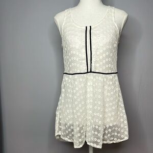 LC LAUREN CONRAD XS WHITE WITH BLACK VELVET ACCENTS SLEEVELESS COVERUP TANKTOP